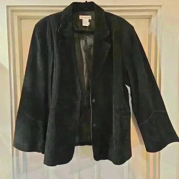 Newport News Womens Suede Leather Blazer Jacket Bell Sleeves Black Size 20W - Picture 13 of 13